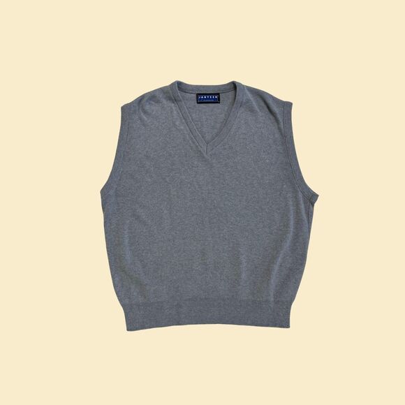 Vintage 80s/90s Jantzen vest, size L grey 1980s v-neck knit sleeveless pullover - Picture 1 of 8